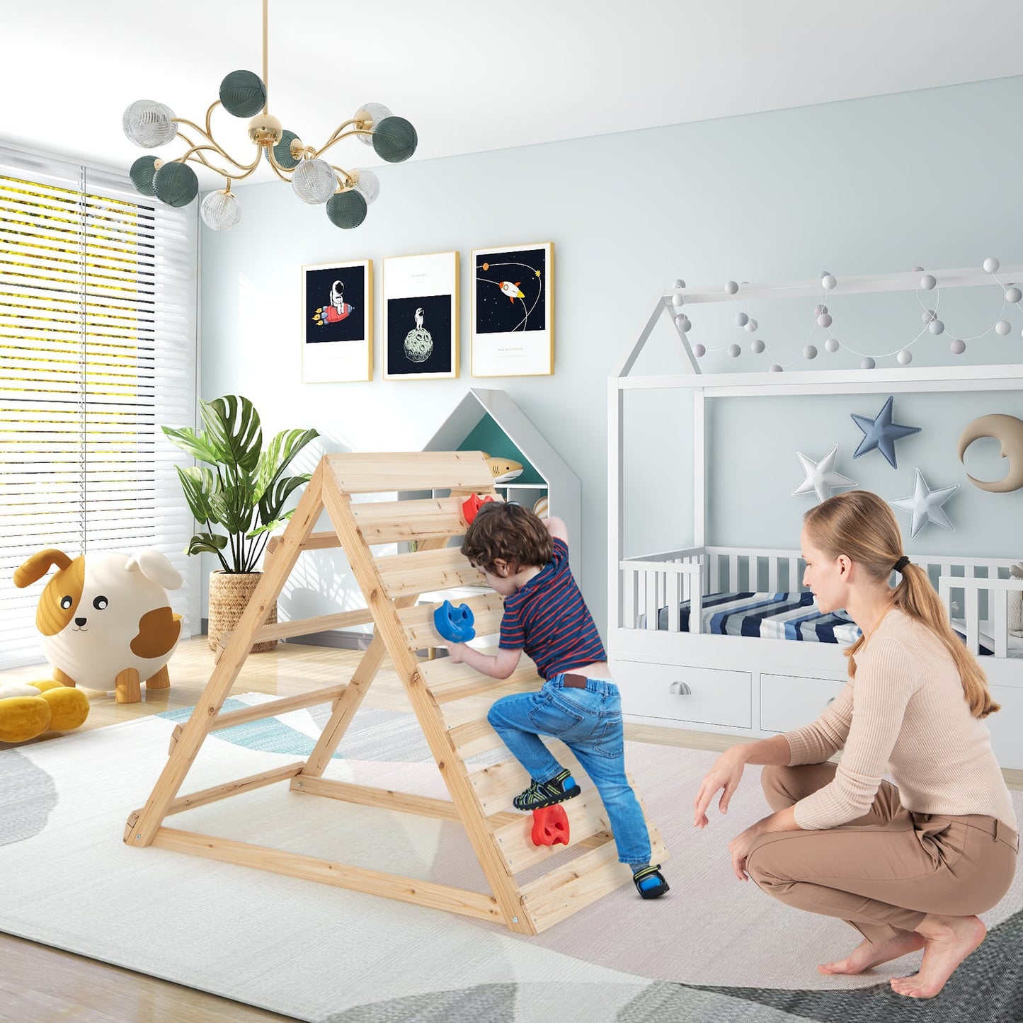 Double Sided Triangle Climber with Colorful Climbing Rocks