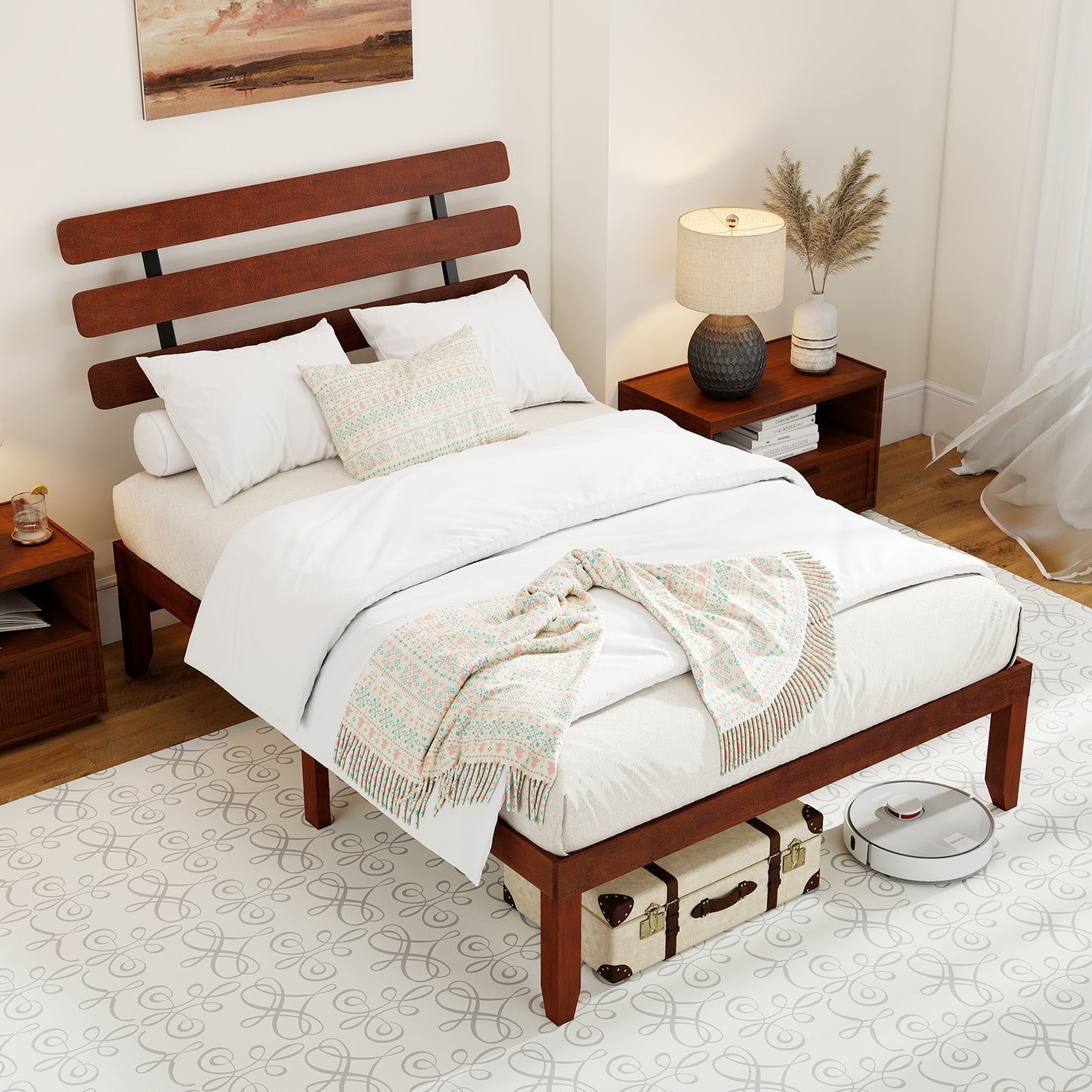 Double/King Size Bed Frame with Retro Headboard and Under-Bed Storage Space-Double Size