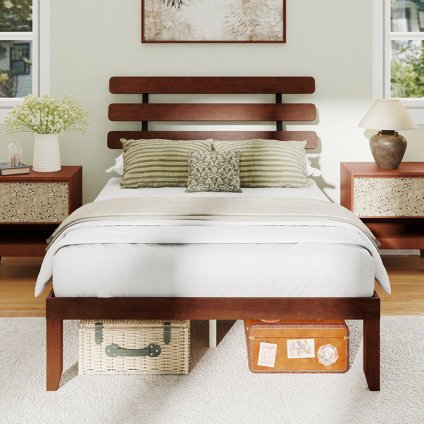 Double/King Size Bed Frame with Retro Headboard and Under-Bed Storage Space-Double Size