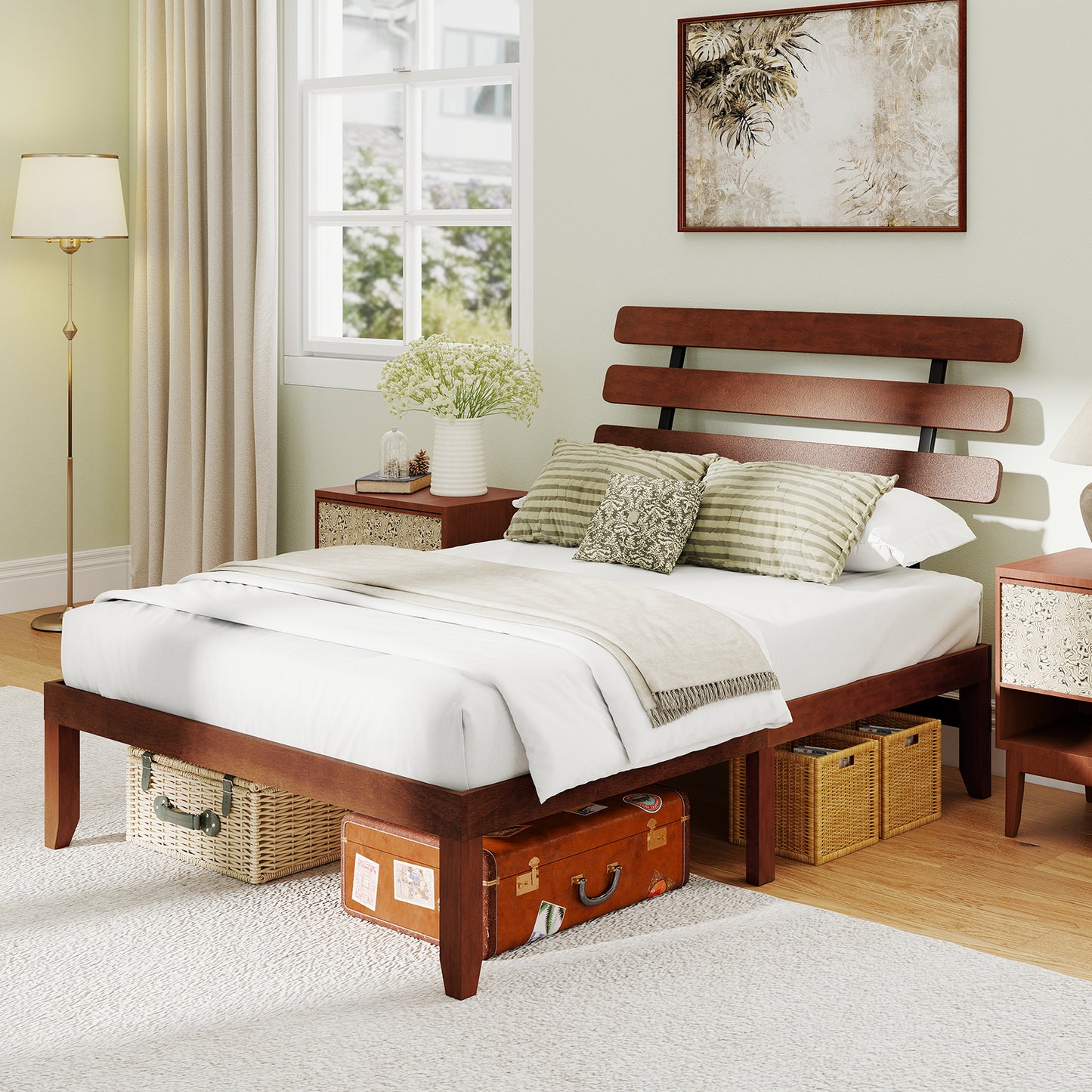 Double/King Size Bed Frame with Retro Headboard and Under-Bed Storage Space-Double Size