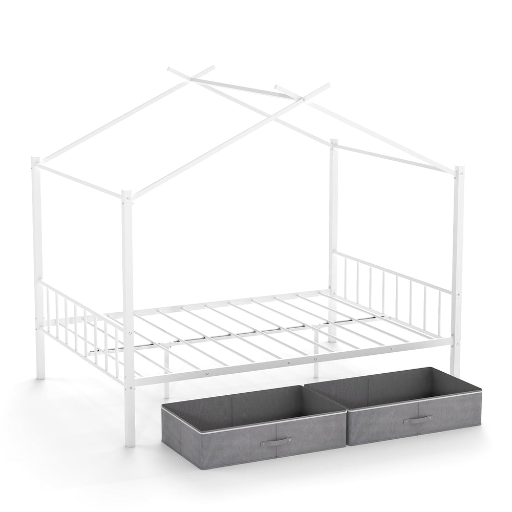 Double Size House Bed with 2 Drawers No Box Spring Needed-White
