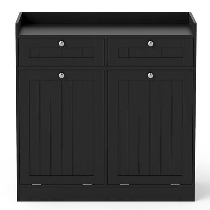 Double Tilt-Out Laundry Hamper Cabinet with Removable Baskets-Black