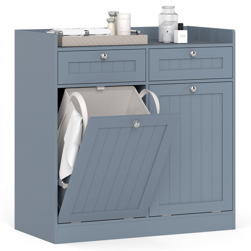 Double Tilt-Out Laundry Hamper Cabinet with Removable Baskets-Grey