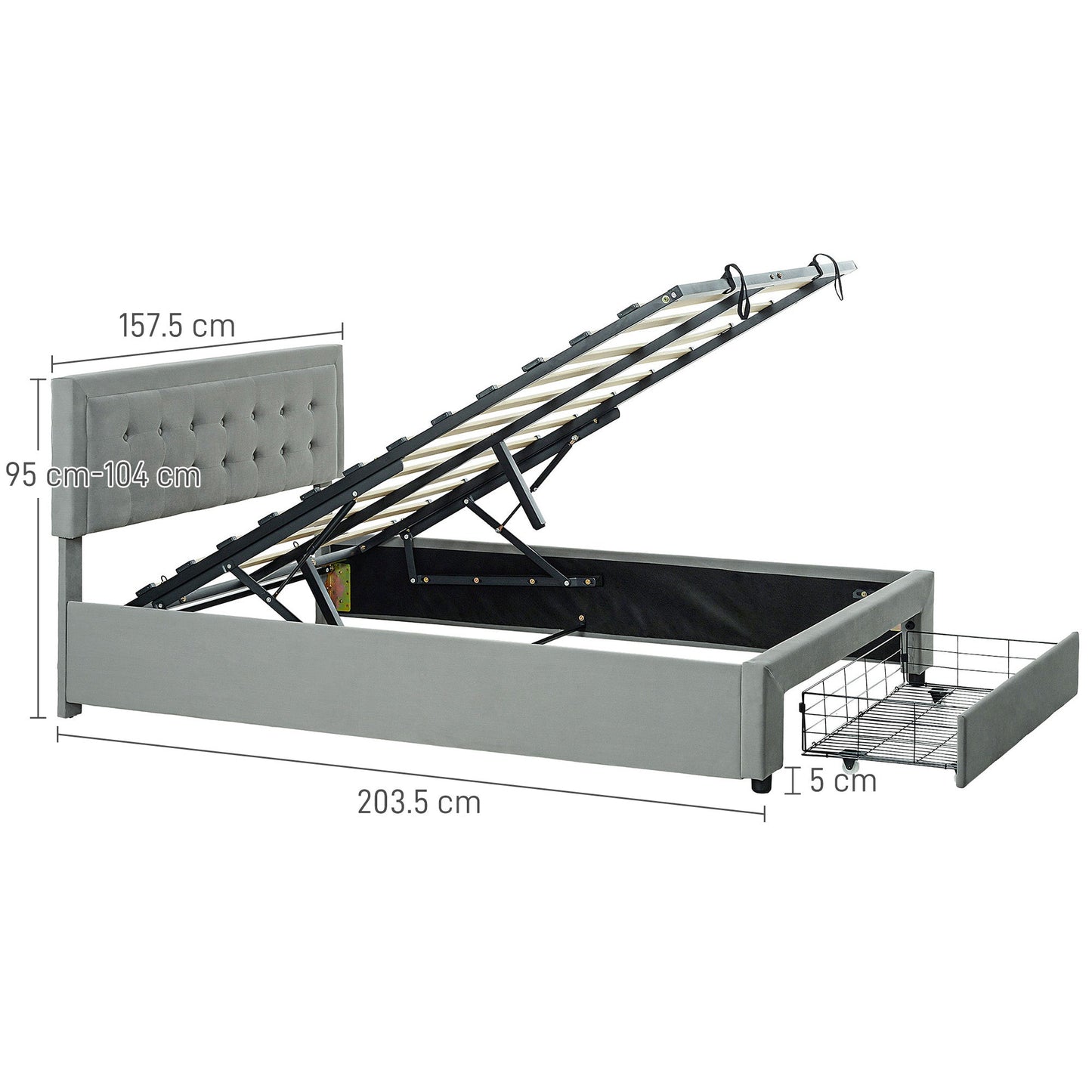 HOMCOM Double Size Ottoman Bed Frame 140W x 193.5D x 95Hcm with Front Drawer - Grey