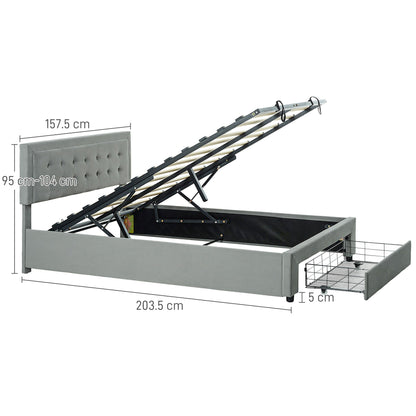 HOMCOM Double Size Ottoman Bed Frame 140W x 193.5D x 95Hcm with Front Drawer - Grey