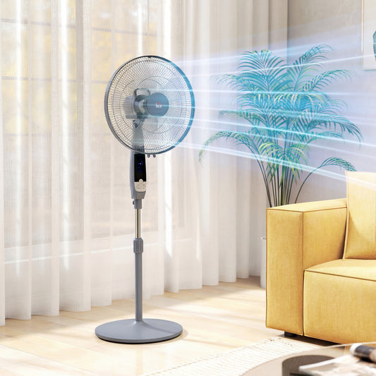 HOMCOM 16in Pedestal Standing Floor Fan, Oscillation Cooling Fan with Remote Control, Grey