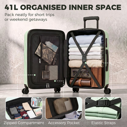 HOMCOM 22Inch 56cm Suitcase, ABS Hard Shell Carry On Luggage with TSA Lock, Spinner Wheels, Telescopic Handle, Green