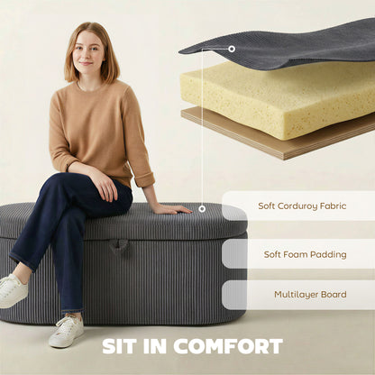 HOMCOM Storage Ottoman, Corduroy Upholstered Ottoman Storage Box with Padded Seat, 105 x 51 x 49 cm, Dark Grey