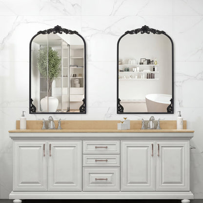 Dramatic Arched Wall Mirror with Baroque Ornate Frame-M