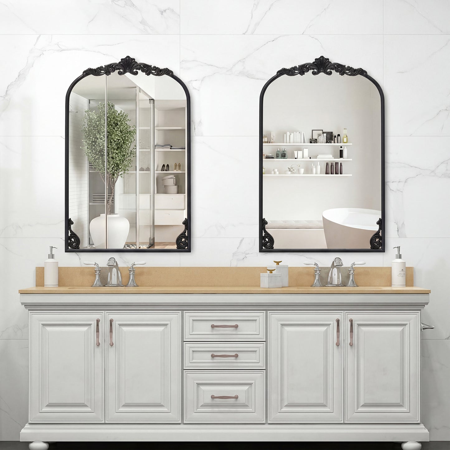Dramatic Arched Wall Mirror with Baroque Ornate Frame-M