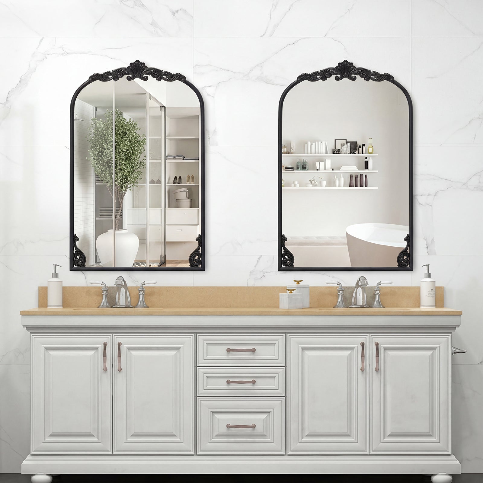 Dramatic Arched Wall Mirror with Baroque Ornate Frame-M