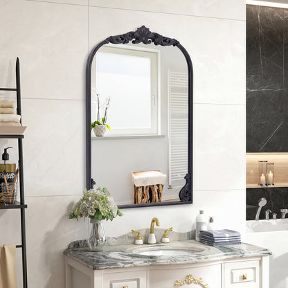 Dramatic Arched Wall Mirror with Baroque Ornate Frame-S