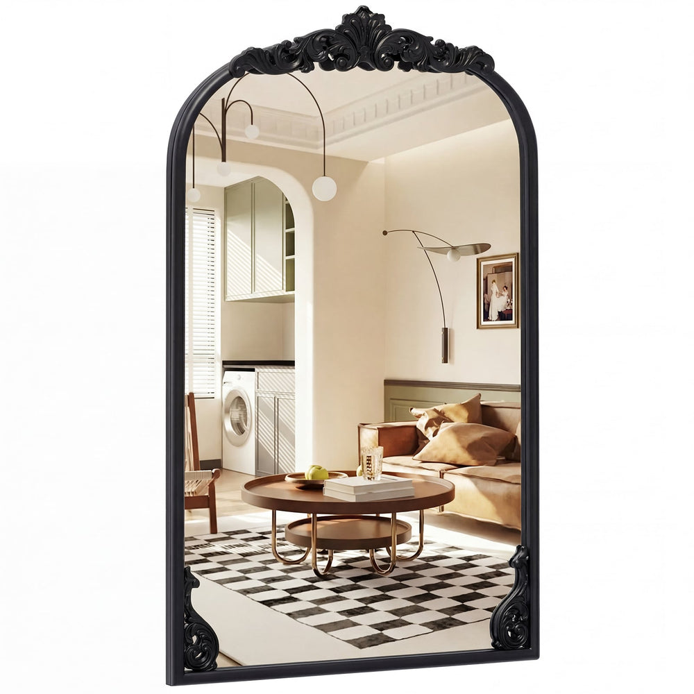 Dramatic Arched Wall Mirror with Baroque Ornate Frame-S