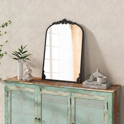 Dramatic Arched Wall Mirror with Baroque Ornate Frame-S