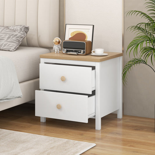Drawer Nightstand Farmhouse Bedside Table with Storage-White