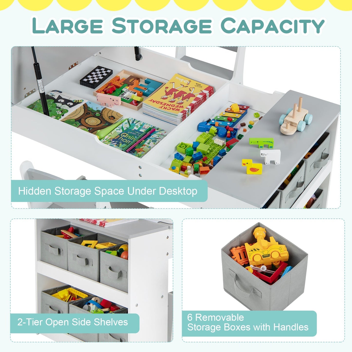 2-in-1 Kids Art Table and Art Easel Set with Chairs-Grey