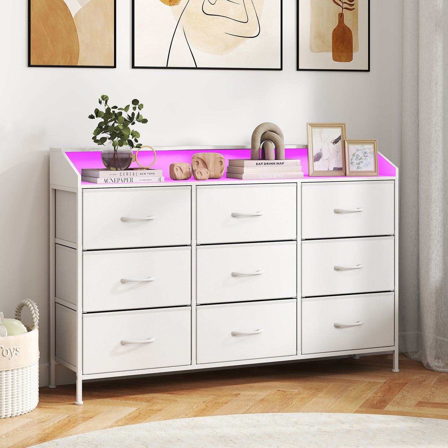 Dresser Storage Organizer with LED Lights for Bedroom-White