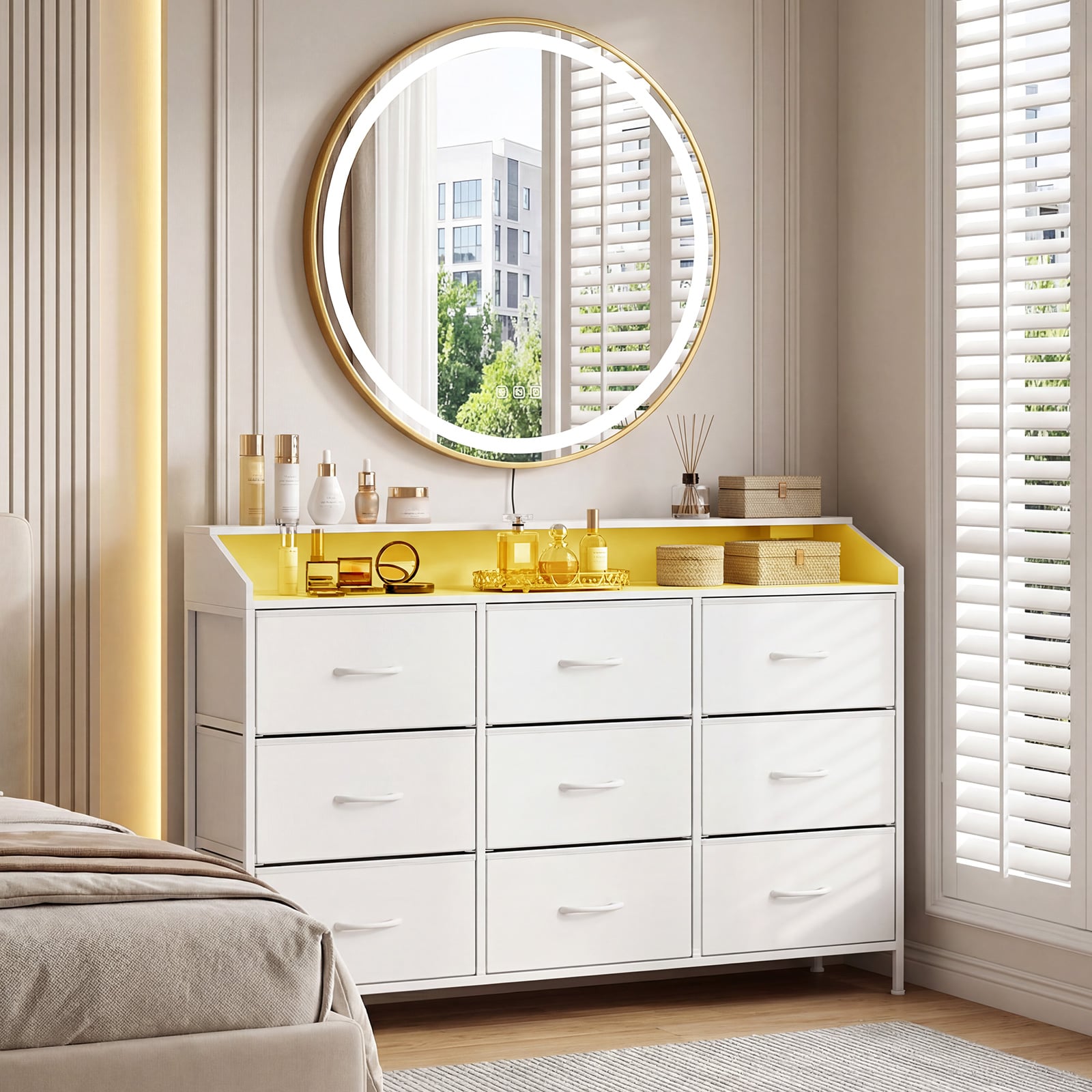 Dresser Storage Organizer with LED Lights for Bedroom-White
