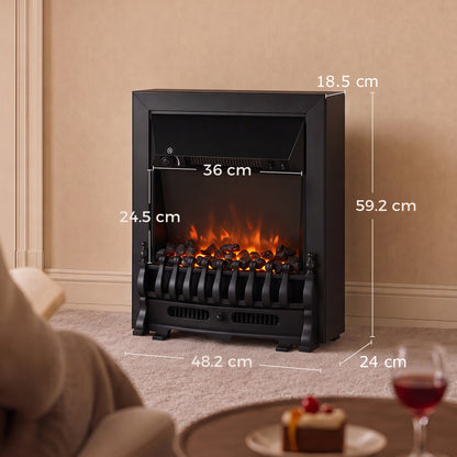 HOMCOM Electric Fireplace Stove Freestanding/ Inset, 1000W/2000W, Electric Fire Heater with LED Flame Effect, Coal Logs, Black