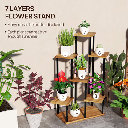 Outsunny Seven Wooden Shelf Plant Stand
