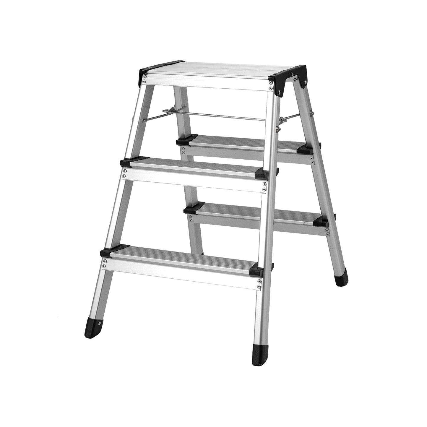 Dual-Sided 3 Step Ladder with Wide Anti-Slip Pedals-Silver