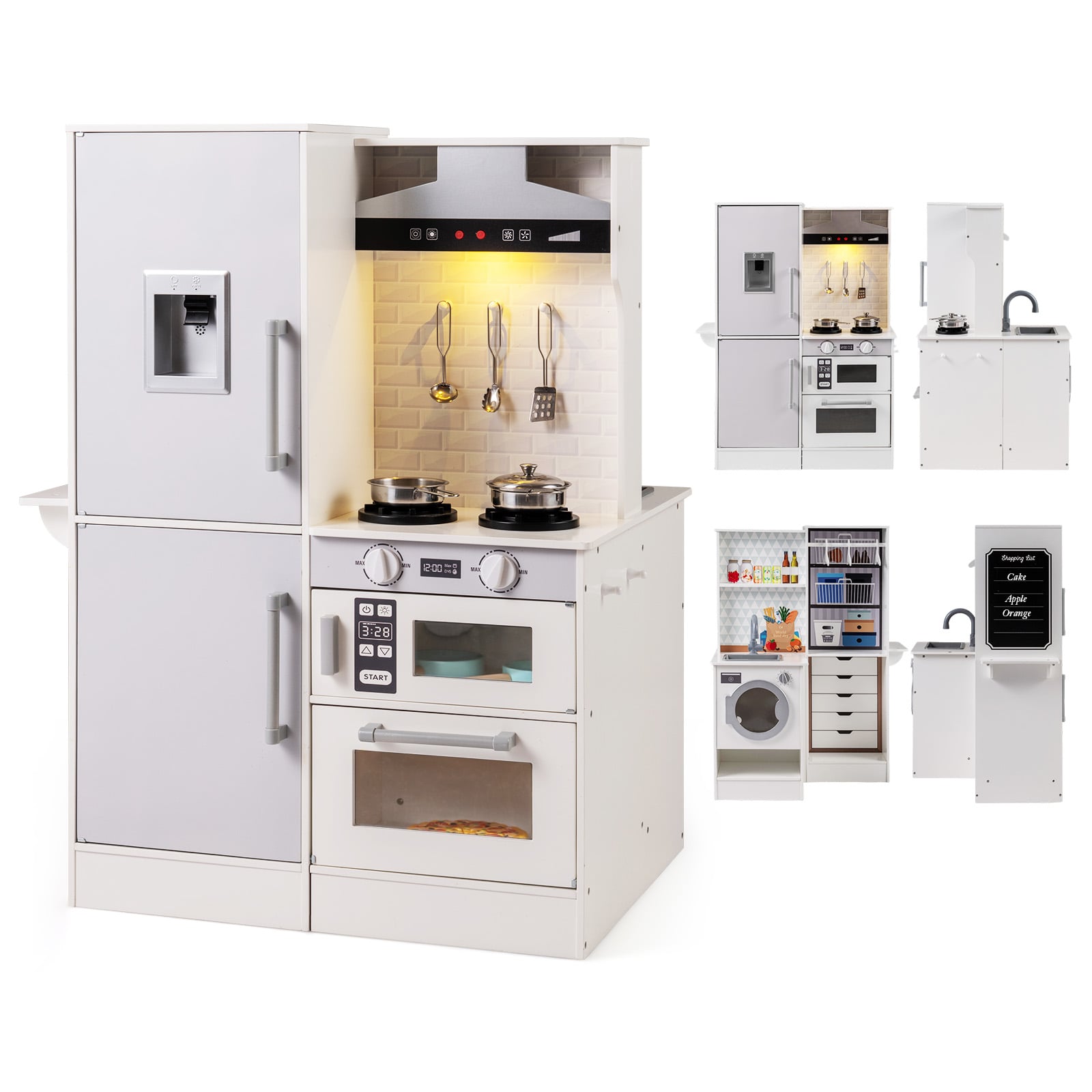 Dual-Sided Kids Play Kitchen with Water Dispenser and Range Hood for 3+ Years Old-White