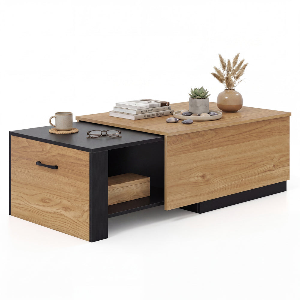 Dual-Tone Extendable Coffee Table with 2 Storage Compartments-Natural