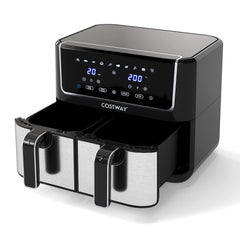 Dual-Zone Air Fryer with 10 Presets and LED Touchscreen Panel-Black