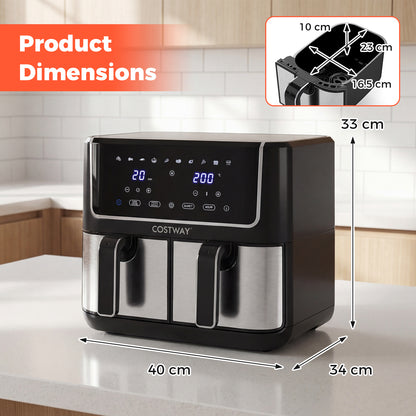 Dual-Zone Air Fryer with 10 Presets and LED Touchscreen Panel-Black