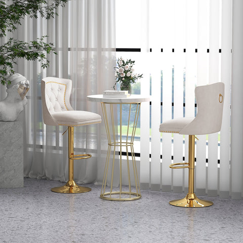 Dutch Velvet Bar Stool with Footrest-Beige