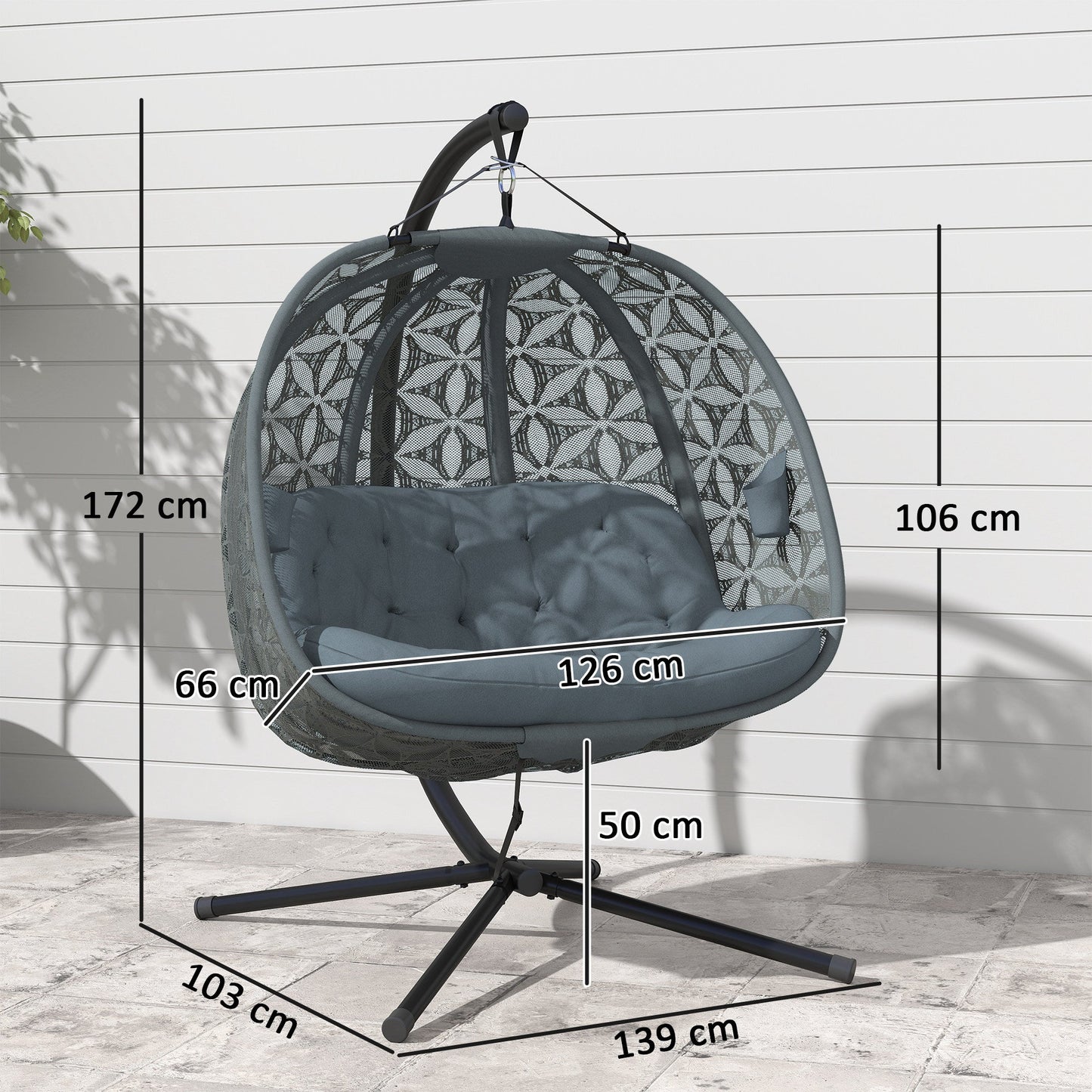 Outsunny Outdoor Double Hanging Chair with Cushion and Cup Holders, Charcoal Grey