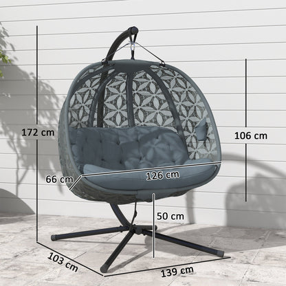 Outsunny Outdoor Double Hanging Chair with Cushion and Cup Holders, Charcoal Grey