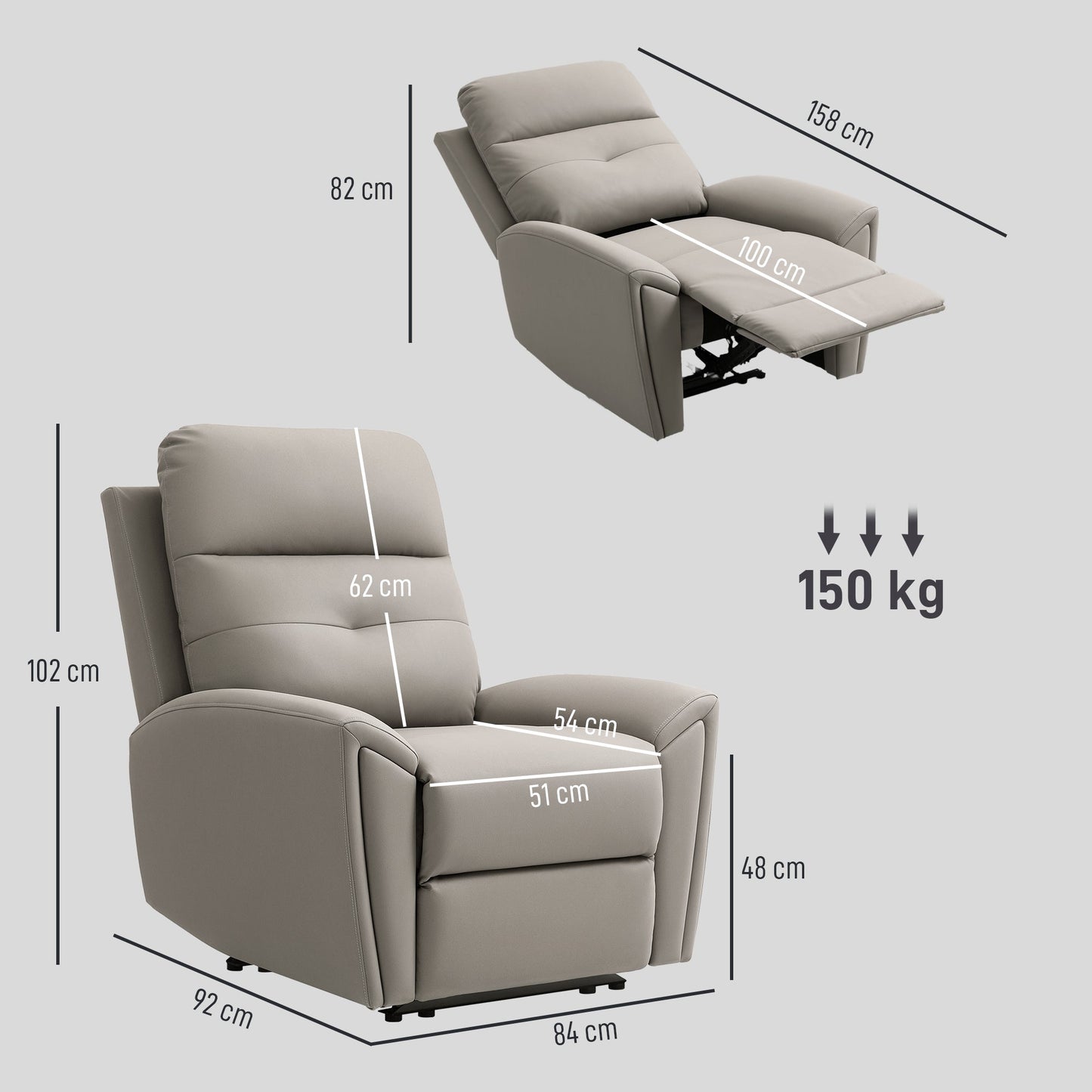 HOMCOM Recliner Armchair, Manual Reclining Chair with Adjustable Leg Rest and Reclining Functions, Modern Microfibre Overstuffed Lounge Seating for Living Room, Bedroom, Grey