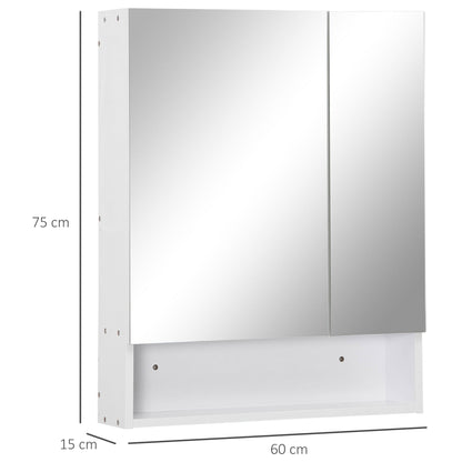 kleankin Bathroom Cabinet with Mirror, Wall Mounted Bathroom Mirror Cabinet with Adjustable Shelf, 2 Doors Storage Cupboard, White