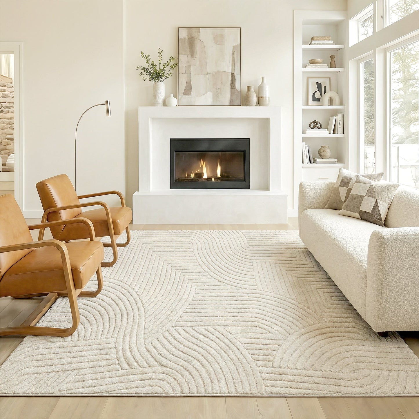 HOMCOM Modern Geometric Rug, Thick & Plush, Non-Slip, 200 x 140 cm â Cream, Living Room/Bedroom/Office