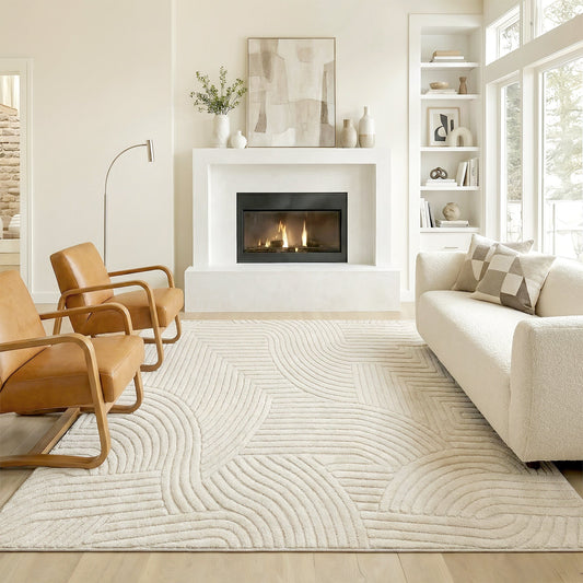 HOMCOM Modern Geometric Rug, Thick & Plush, Non-Slip, 200 x 140 cm - Cream, Living Room/Bedroom/Office