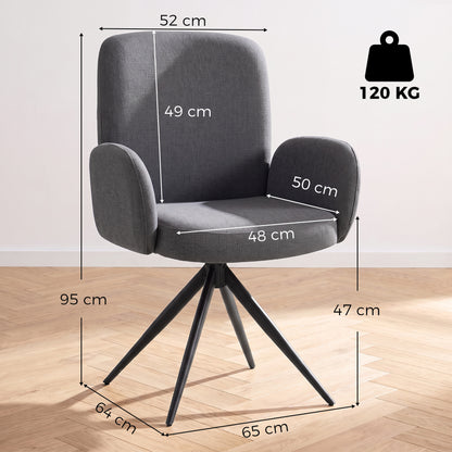HOMCOM Swivel Accent Chair, Upholstered Linen-Look Armchair with Curved Backrest, Wrapped Armrests for Living Room, Grey