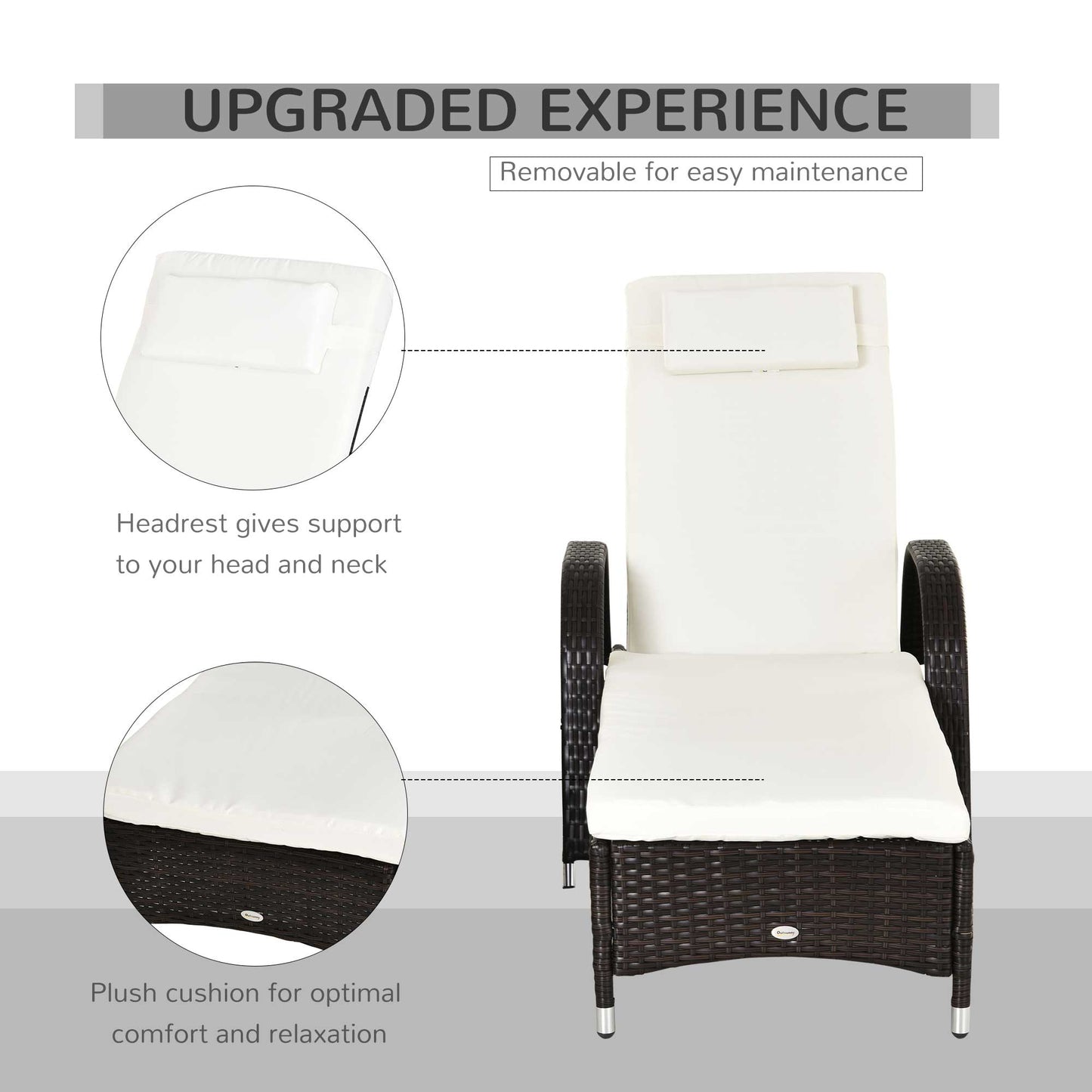 Outsunny 2PC Rattan Sun Lounger Recliner Bed Reclining Chair Patio Garden Outdoor Wicker Weave Adjustable Headrest with Fire Retardant Cushion √¢‚Ç¨‚Äú Brown