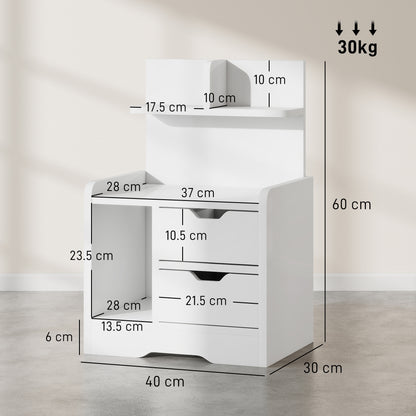 HOMCOM Bedside Table with 2 Drawers and Open Shelves - High Gloss White
