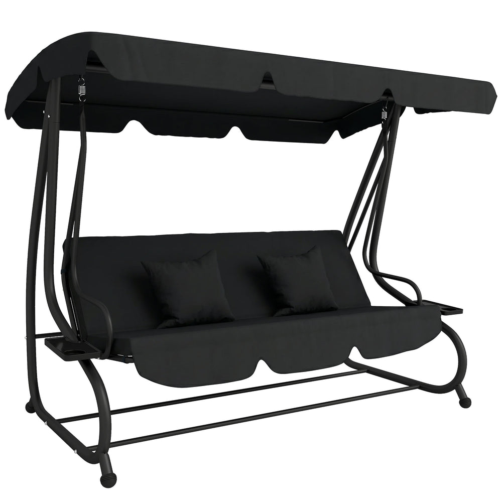 Outsunny Three-Person garden Swing Chair, with Adjustable Canopy - Black