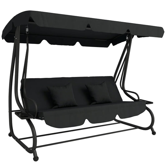 Outsunny Three-Person garden Swing Chair, with Adjustable Canopy - Black