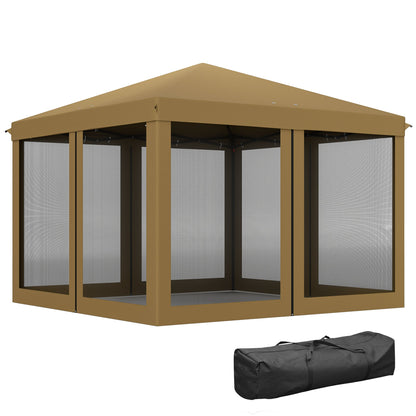 Outsunny 3 x 3√Ç m Pop Up Gazebo, 420D Garden Tent Canopy with Removable Mesh Sidewall Netting, Carry Bag for Garden Patio Outdoor, Khaki