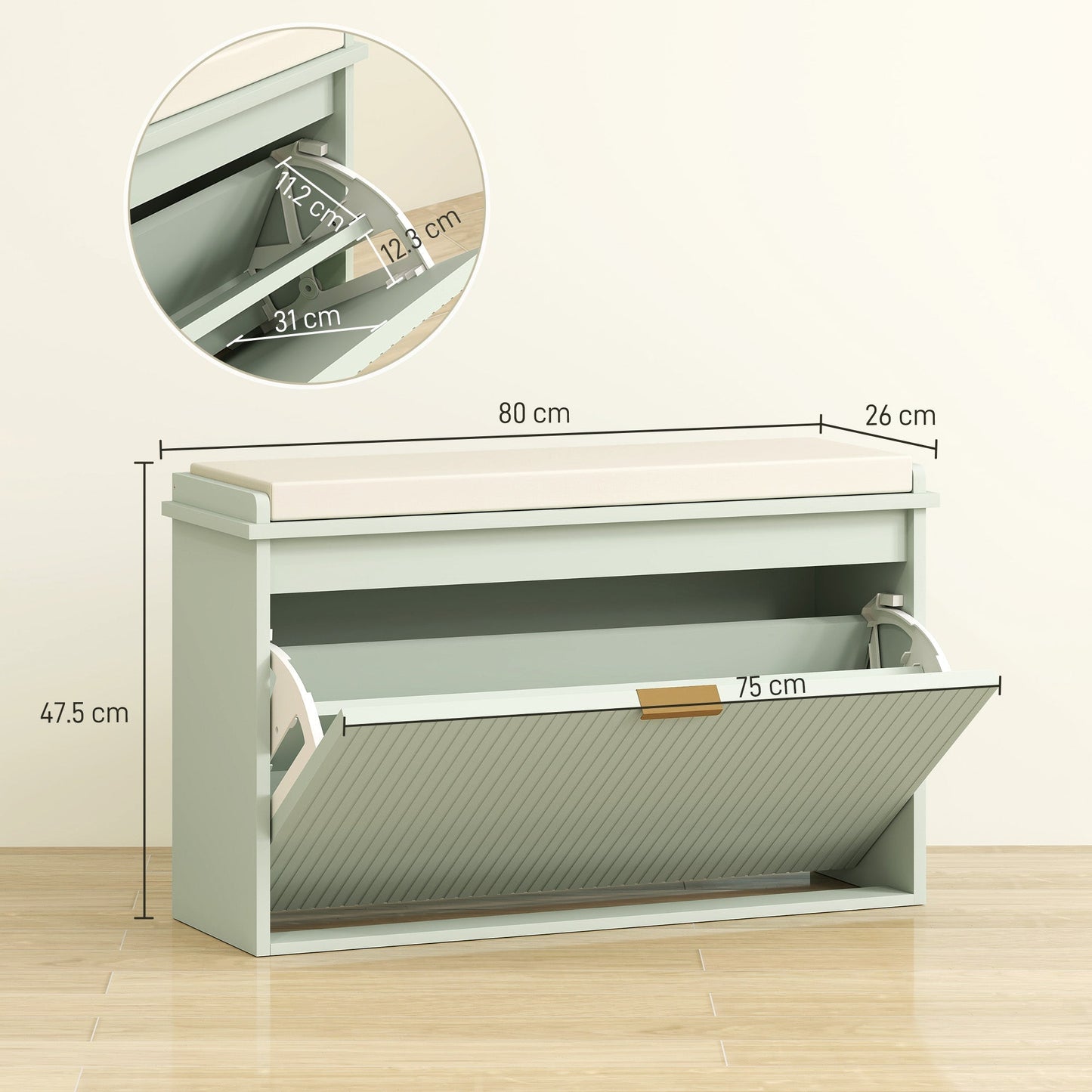 HOMCOM Elegant Eight Shoe Bench, with Top Seat - Green