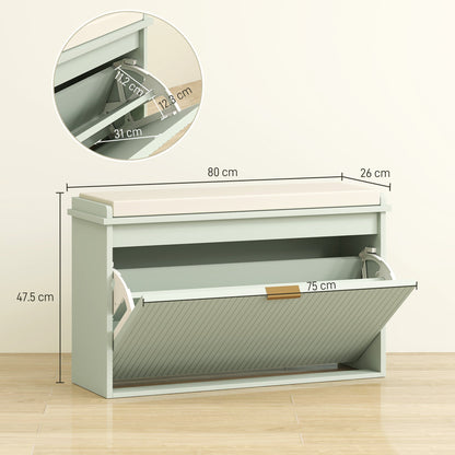 HOMCOM Elegant Eight Shoe Bench, with Top Seat - Green