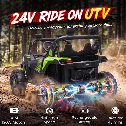 AIYAPLAY 24V 2 Seater Ride On Truck Car for Big Kids with Remote Control, Dual Motors, 4-Wheel Suspension for Ages 3-8, Green