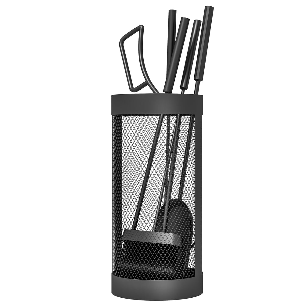 Outsunny 5-Piece Fireplace Tools Set with Mesh Basket, Indoor Outdoor Fireside Accessories for Fireplaces, Fire Pits, Black