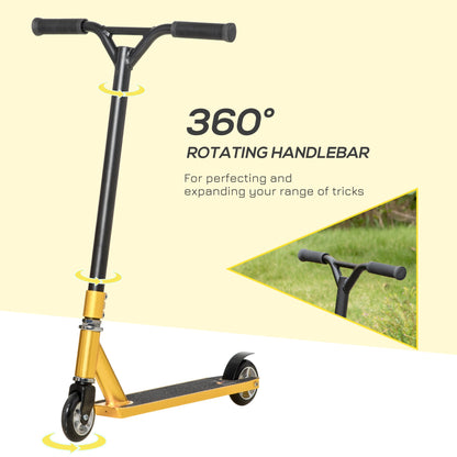HOMCOM Stunt Scooter, 360 Entry Level Tricks Scooter w/ Lightweight Aluminium Deck and ABEC 7 Bearing, For Age 14+ Beginners, Gold Tone