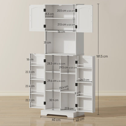 HOMCOM Tall kitchen buffet kitchen cabinet, 4 doors countertop 8 spice racks adjustable shelves 60x40x181.5cm white