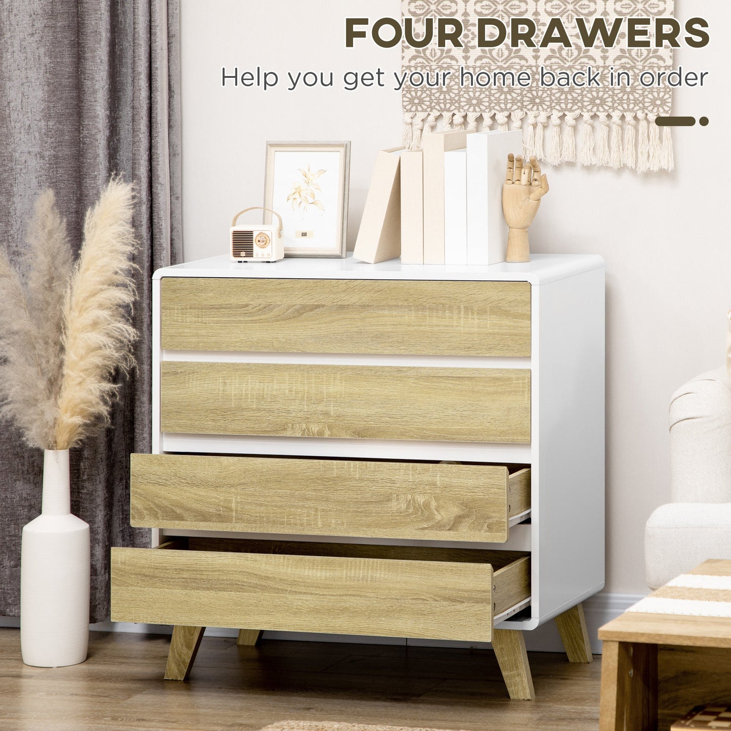 HOMCOM Chest of Four Drawers - Wood-Effect/White