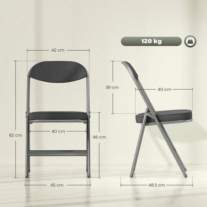 HOMCOM Set of Four Folding Corduroy Seat Chairs - Dark Grey